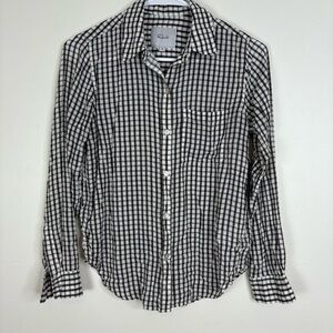 Rails Black White Rayon Plaid Button Down Shirt Women’s XS Gingham Pattern